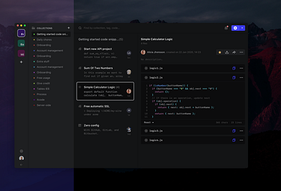 Snipy - Code Snippet Dark UI App app design code editor code snippet dark app dark ui desktop app desktop dark app desktop dark ui developer app snippet snipy ui