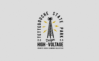 Danger High Voltage - MN Climbing Route badge branding climbing hand drawn handlettering illustration logo logo design nature illustration rock climbing type typography