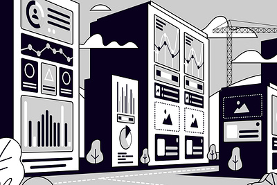 Black and white town illustration 1 illustration
