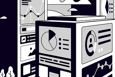 Black and white town illustration 2