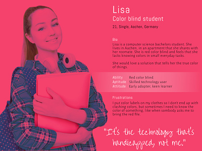 Lisa - Persona of a color blind student clean colorblind design figma flat illustration illustrator persona pink user user experience design ux ux design uxdesign