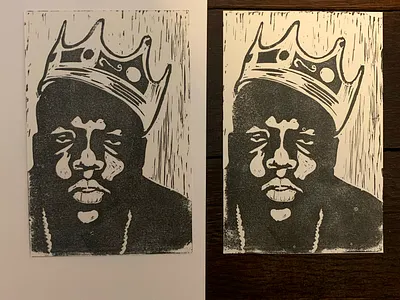 Biggie Smalls - Linoleum Block Print biggie biggie smalls handmade hip hop hip hop hiphop lino print linocut linoleum printmaking