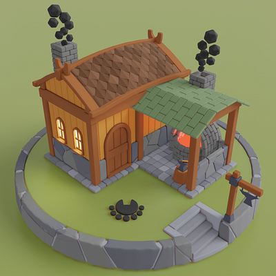 Blacksmith's Longhouse 3dart blender design eevee exterior isometric landscape lowpoly