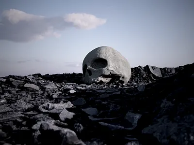 Rodeo Days album branding cinema4d design digital identity illustration octane realism render rocks skull sky surreal travis scott web