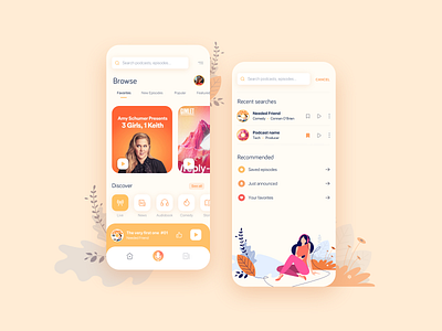 Castr - Podcast app app appdesign clean design illustration interface media mobile mobileui music orange podcast ui uidesign ux yellow