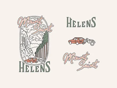 Mt St Helens 1980 Volcanic Eruption branding eruption fir trees forest handlettering illustration lettering mount saint helens northwest old car pnw simple line art volcanoe