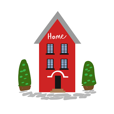 Residential red house on a white background. architecture art beautiful blue brick building cartoon childish city colorful cottage cute decoration design door estonia exterior facade fashion house