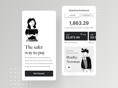 OttersPay Mobile App app application black cashflow covid19 dashboard illustration minimal onboarding ui ux