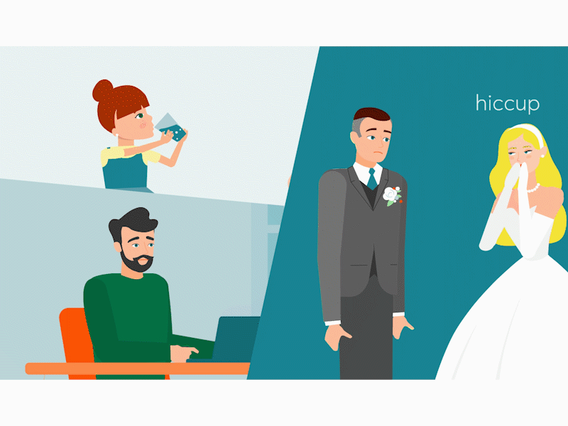 Simple and funny video about how to get rid of hiccups 😉 animated video animation characters boo developer funn funny hiccup get rid of hiccup hicc up hiccup hiccups kid drinking man and woman water drinking wedding