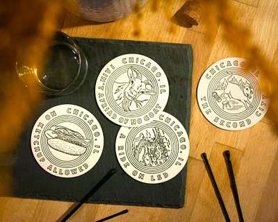 Chicago Letterpress Coasters Design chicago coasters design flat lay home decor letterpress photograhy surface design