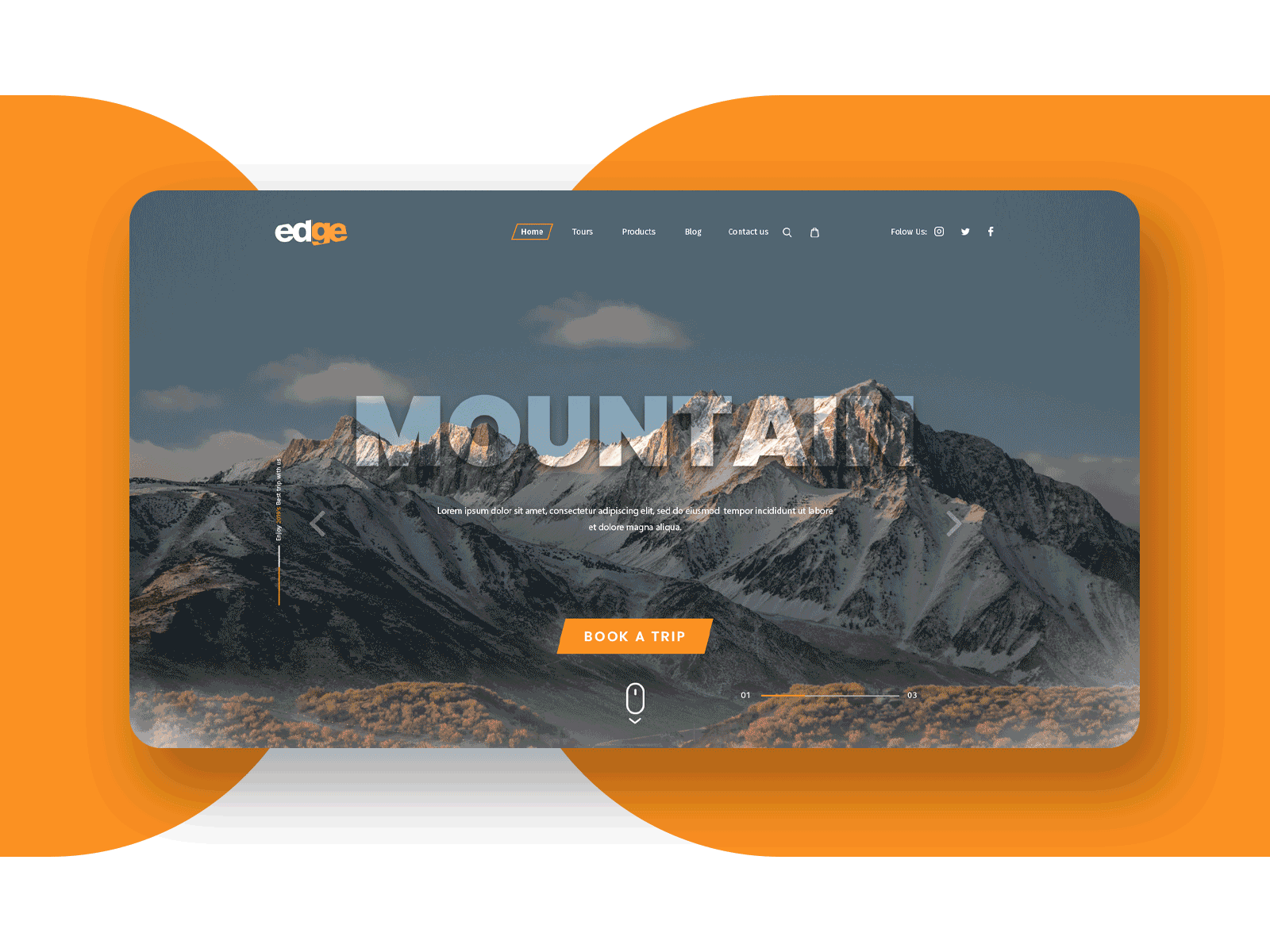 A Travel website design concept branding clean design design ecommerce gif gradinet home page landing page logo modern mountain orange shop shopping tour tourism tourist travel white space