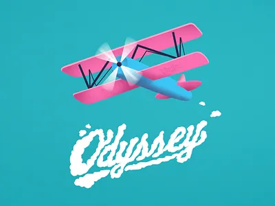 Odyssey plane on blue background clouds illustration photoshop plane smoke typography