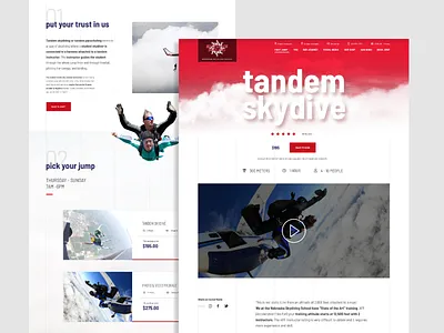 Skydive Atlas redesign - internal pages article page desktop design grid design grid layout header hero image homepage design landing page red redesign skydive sport ui design