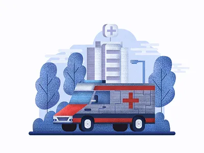 Ambulance Illustration adobe ambulance art artist covid covid 19 creative design designer digital illustration flat illustration grain graphics hospital illustration illustrator illustrator cc photoshop photoshop cc texture