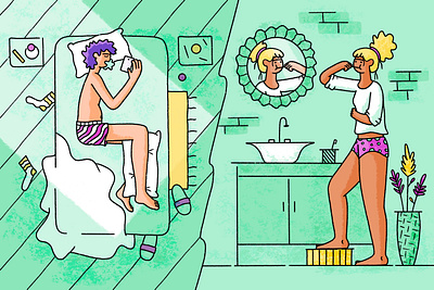 Spinal hygiene character editorial funny illustration people sleep spinal