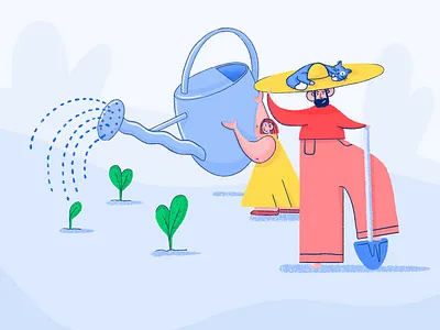 A green world branding cat garden gardening girl green growing hat identity illustration ipadproart pencil planting procreate art shovel vector watering watering can world