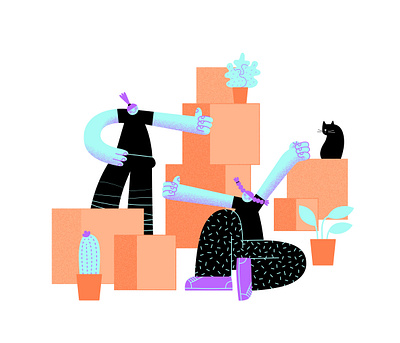 1 box 2 boxes 3 boxes box boxes cactus cat character digital girls good job illustration illustrator plants team work teamwork texture vector vector illustration well done