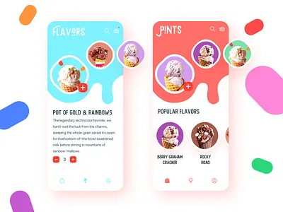 Ice Cream App add to cart app appdesign blue bright clean coral e commerce app food app ice cream app icecream minimal shop sketchapp sweets ui ui ux uidesign uidesigner uxdesign