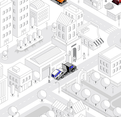 Isometric City for Comvoy.com building city design illustration isometric line truck vector