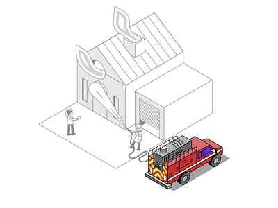 Fire Truck building emergency fire icon illustration isometric line truck vector