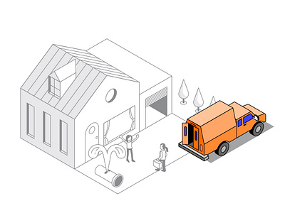 Plumber city isometric isometric illustration plumber truck van vector vehicle