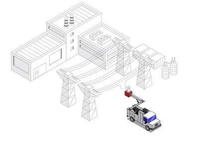 Power Plant electricity energy illustration isometric plant power truck vector