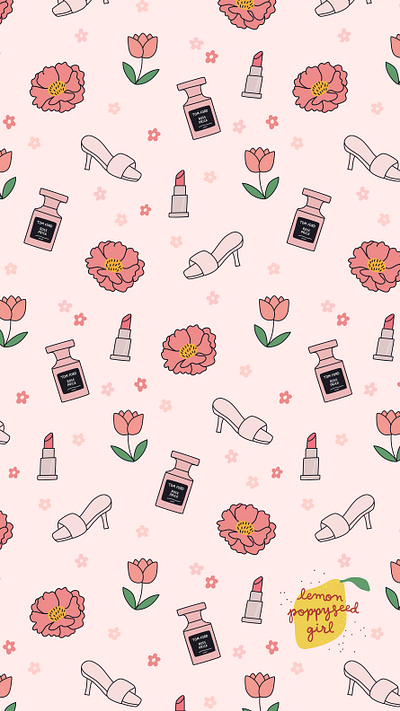 Spring Wallpaper blogger blush feminine flowers illustrated pattern lipstick makeup pattern peonies peony perfume pink repeat spring tom ford tulips