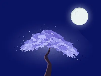 Night | Illustration flat design illustration moon night tree wisteria