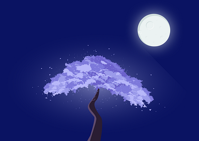 Night | Illustration flat design illustration moon night tree wisteria