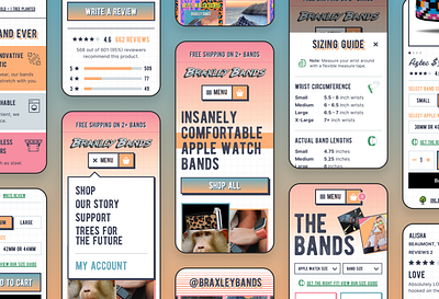 Braxley Bands - Mobile Site 1980s apple watch e commerce ecommerce ecommerce design funk nostalgic typogaphy ui ux