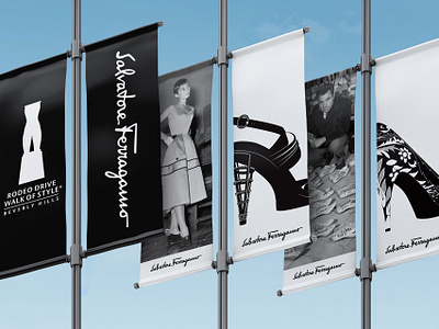 Salvatore Ferragamo, Rodeo Drive "Walk of Style" banner design event collateral illustration magazine cover