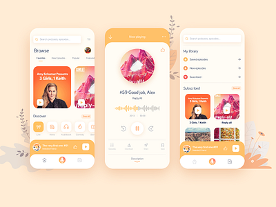 Castr - Podcast App app appdesign clean colour homepage illustration interface media music orange player podcast streaming ui ux yellow