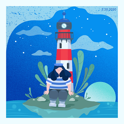 isolation diary, may 21: illustration adobe illustrator character design design digital art flat graphic illustration illustrator lighthouse scene sea texture vector vector art