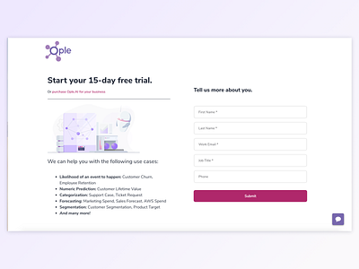 Ople Free Trial Page artificial intelligence data science free trial free trials illustration machine learning ople product product trial visual design web design website design