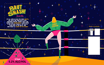 Brut Smash IPA beer can character design fight hop illustration ipa label design man wrestling