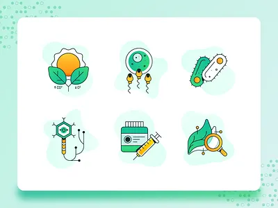 Biology/Biotech Icon 2 2d biology biotech corona dna flat green icon icon design icon set illustration leaf medicine medicine app modern science ui ux vector virus