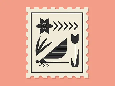 Spring Stamp abstract butterfly design dragonfly flower icon illustration logo print print design spring stamp tulip vector