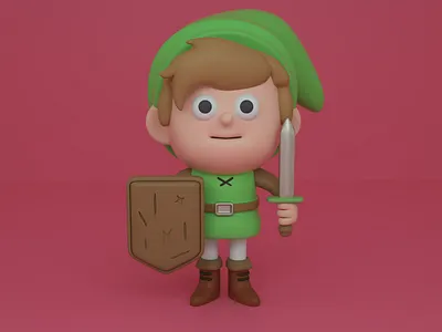 Hyah!! 3d character character design cute fan art illustration kawaii link render the legend of zelda