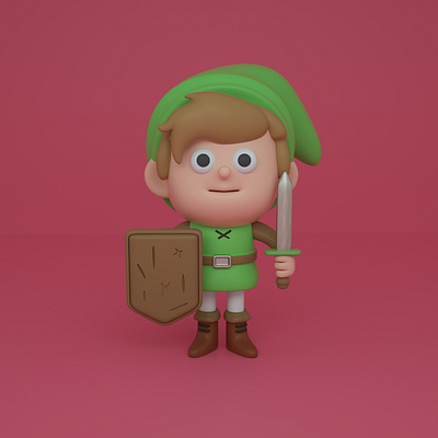 Hyah!! 3d character character design cute fan art illustration kawaii link render the legend of zelda