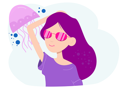 Summer girl art blue character character design colors creativity cute design flat illustration girl illustration illustration art illustration character jellyfish pink purple sea sunglasses vacation vector