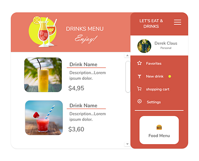 Daily UI: Drink food menu #043 @challenge @daily ui @drink @food @menu @webapp @webdesign app design ui ux web