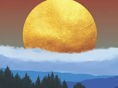 Golden Foil Sun design design art illustration mountains pine trees vectorart
