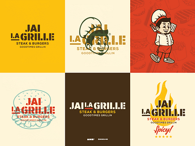 JAI LA GRILLE© beef beverage branding burger cheese fastfood food fresh grill grilling hot identity logo mascot patty steak steakhouse vector vector art vector illustration