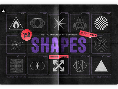 150 Retro-futuristic textured shapes