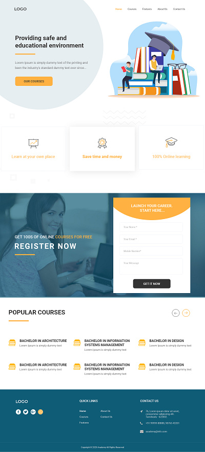 Acadamy Landing Page Design academy design landing design landingpage layoutdesign layouts ui uidesign web web design web landing page web layouts website