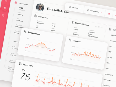 Patient card - concept design chart clinic concept design dashboad data graphic design health hospital icons illness medical medicine outpatient patient red user interface web app web design website white