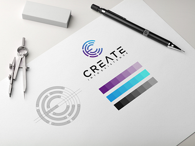 CREATE INTO EXISTENCE (LOGO DESIGN) blue branding creative creative design creative logo design digital digitalart identity logo logogrid minimal monogram monogram design monogram logo purple vector