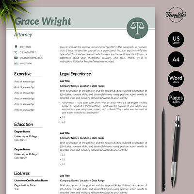 Legal Resume for Word & Pages “Grace Wright” 1 page resume 2 page resume attorney cv template attorney resume cv template lawyer cv template lawyer resume legal cv template legal resume modern resume one page resume professional resume resume for attorney resume for lawyer resume for word resume template resume template word