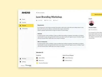 Coaching Workshop app attendees coaching description design program ui ui design uiux ux web web app web design workshop