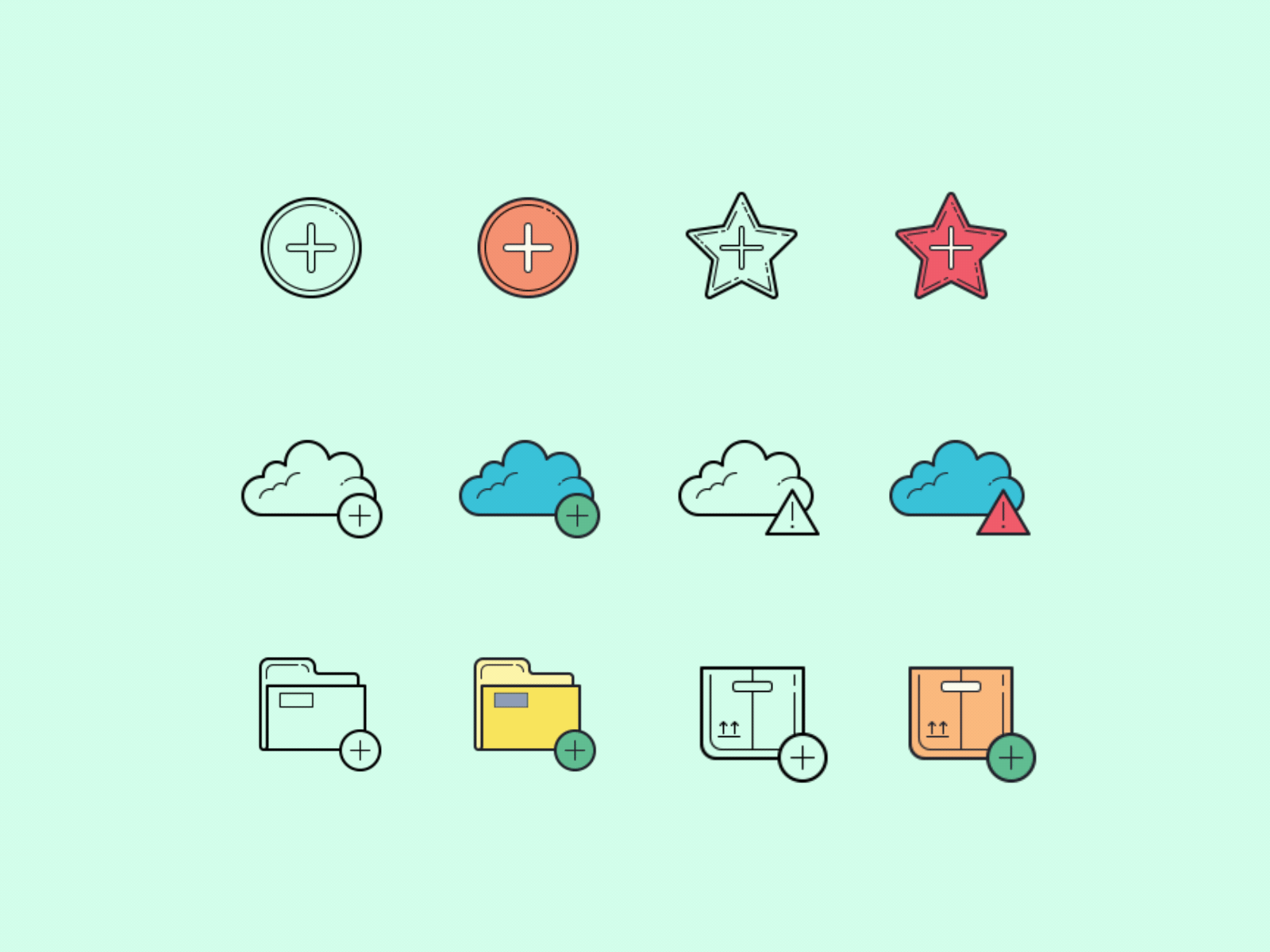 Hand Drawn Animated Icons add ae animated cloud design flat folder icon icon set illustrator motion star ui ux vector web